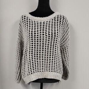 She + Sky Light Gray Open-Knit Sweater